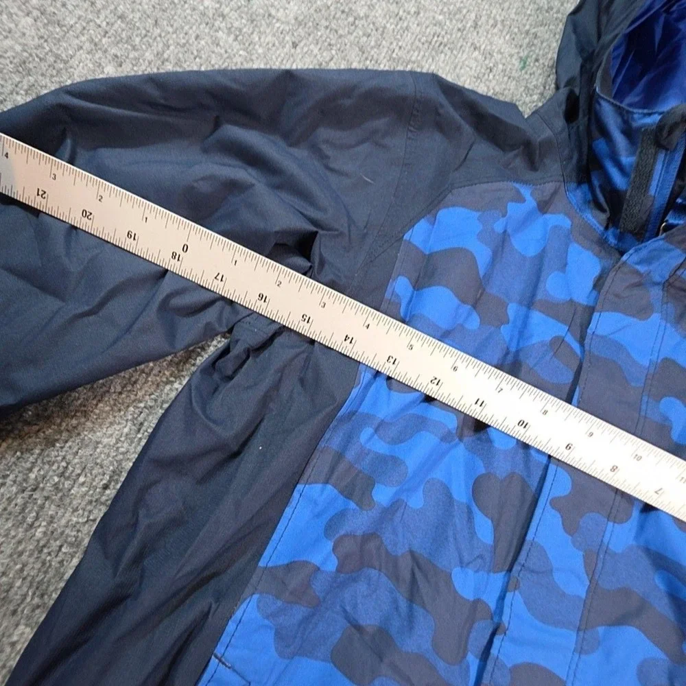 The North Face Jacket Boys 10-12 Blue Camo Hooded DryVent Rain Coat Waterproof